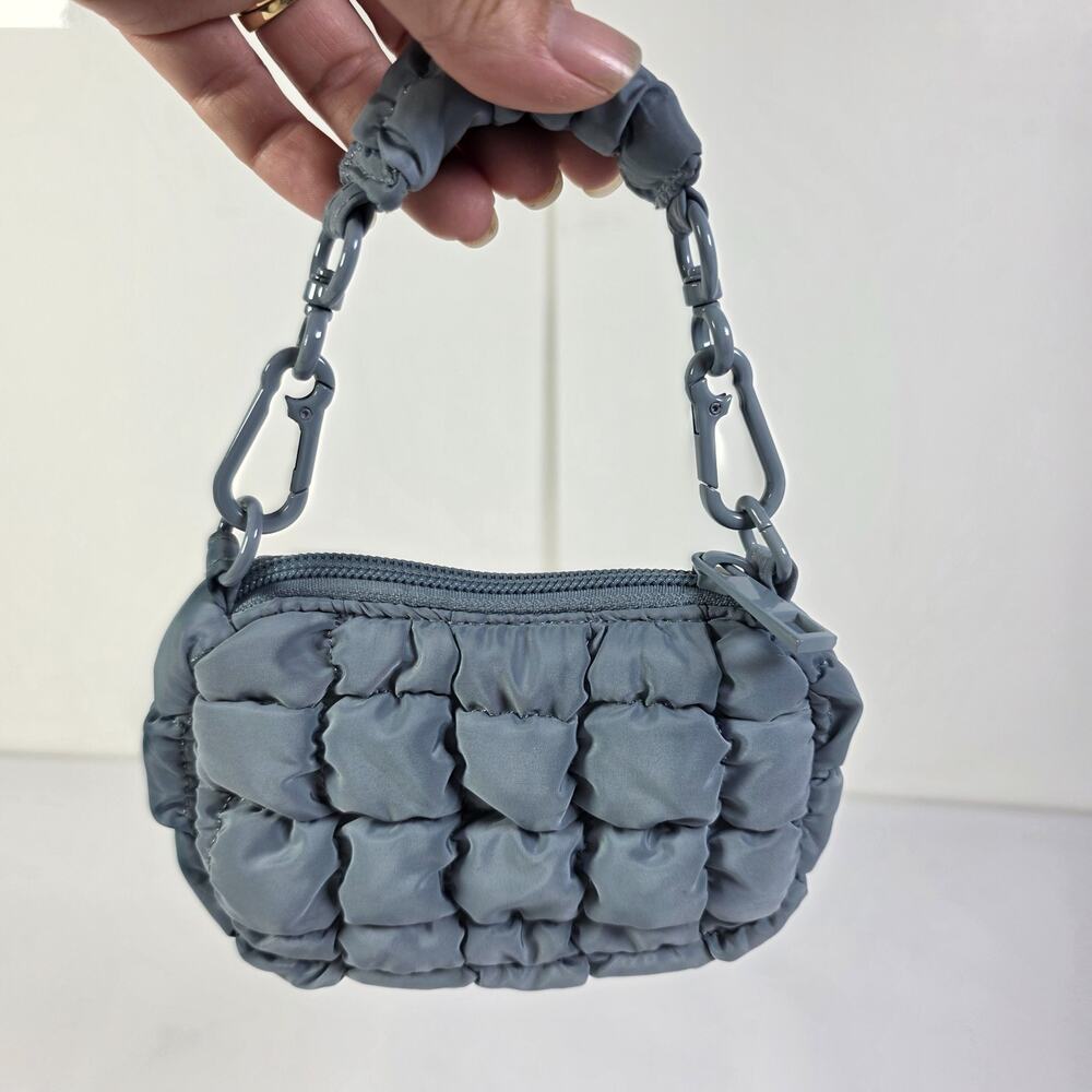 Mini Blue Puffer Bag Quilted Nylon Zip Top Y2K Handbag Purse Card Wallet Pouch